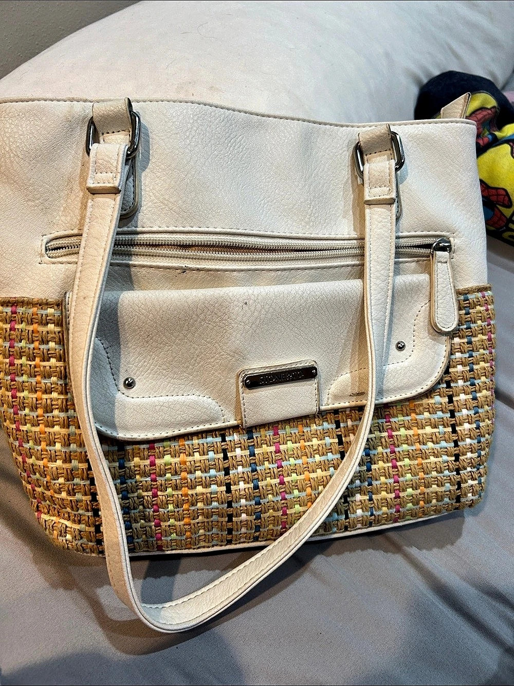 Stones& Co Woven Shoulder Bag White & Multicolor